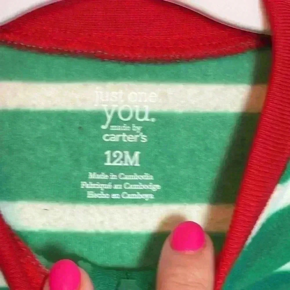 Christmas footed Pajamas size 12 months‎ carters just one year 2 pack NWT soft - Picture 3 of 6